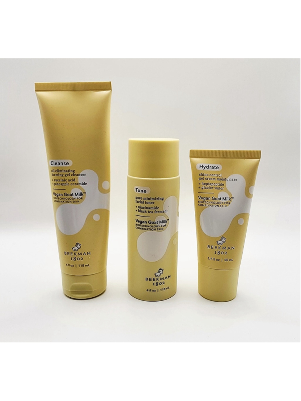 Beekman 1802 Vegan Goat Milk 3-Piece Skincare Set Cleanse Tone Hydrate